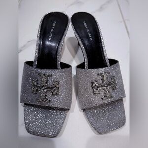Tory Burch Glitter Silver Heels
